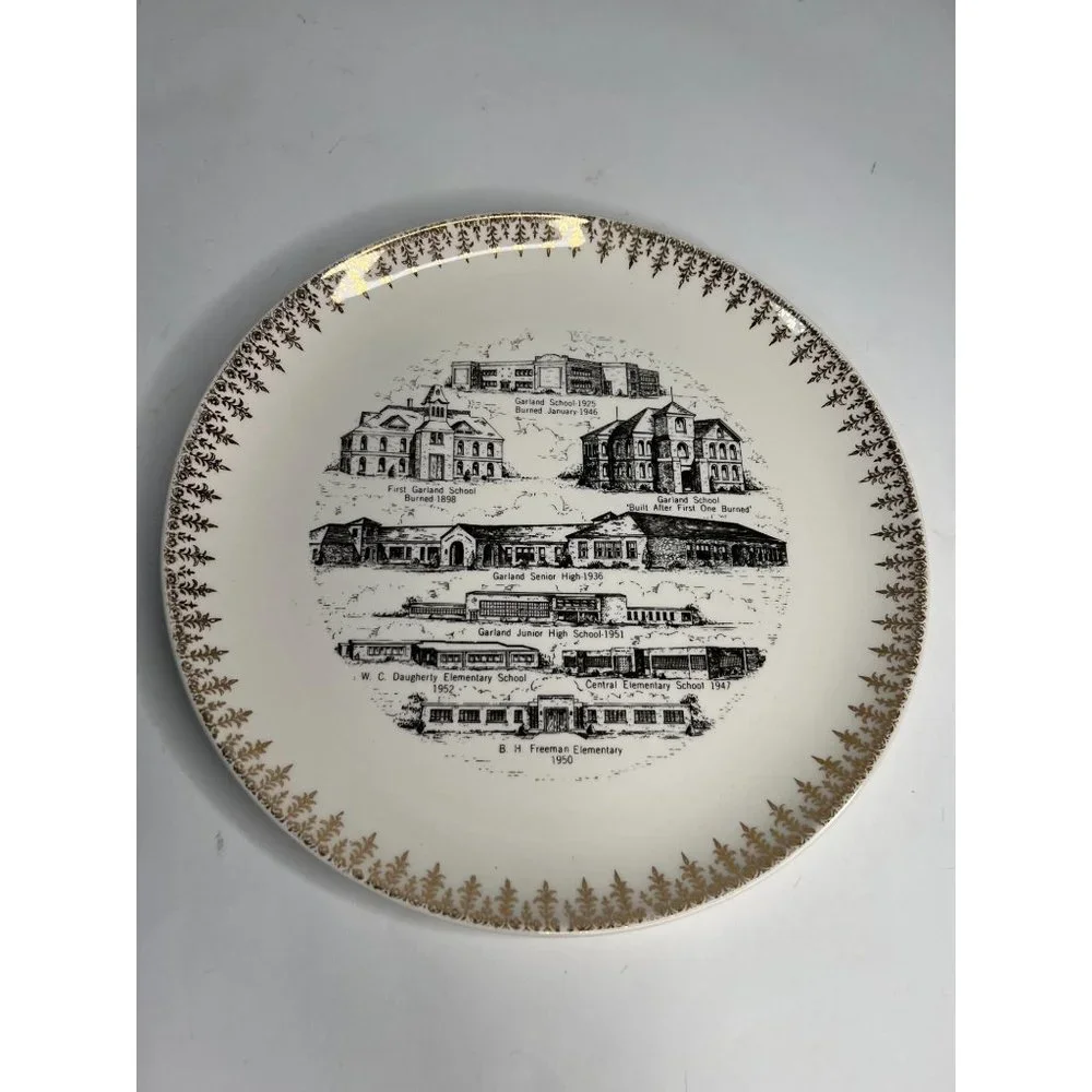 Garland Texas History of Schools Souvenir Plate Gold Edge